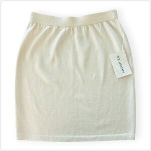 St. John Bright White Cream Ivory Santana Knit Elastic Waist Skirt NWT New 10